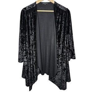 Slinky Brand Velour Open Cardigan Large Black Draped Shiny Velvet Whimsigoth